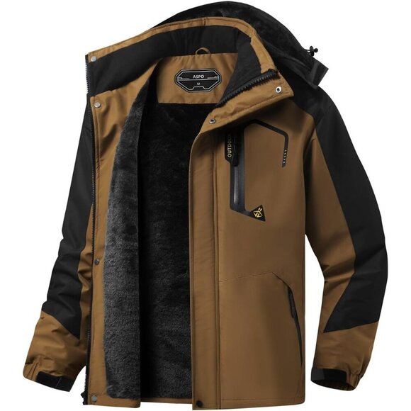 Other - Men's Coffee 1 Waterproof Winter Warm Snow Coat Fleece Lined Hiking Ski Jacket